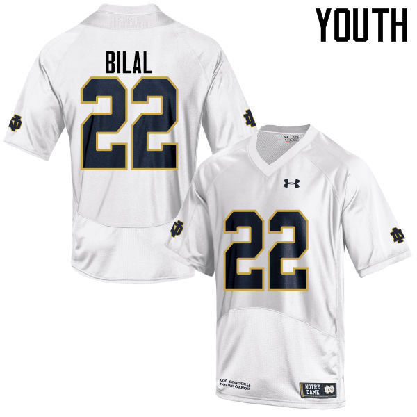 Youth NCAA Notre Dame Fighting Irish #22 Asmar Bilal Stitched College Under Armour Authentic White Football Jersey ZI10P78CX